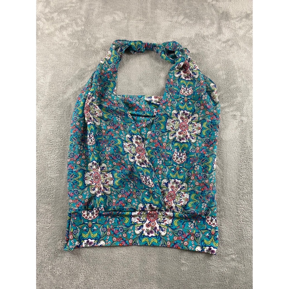 Bisou Bisou Michele Bohbot Teal Floral Paisley Halter Top Blouse Womens Large